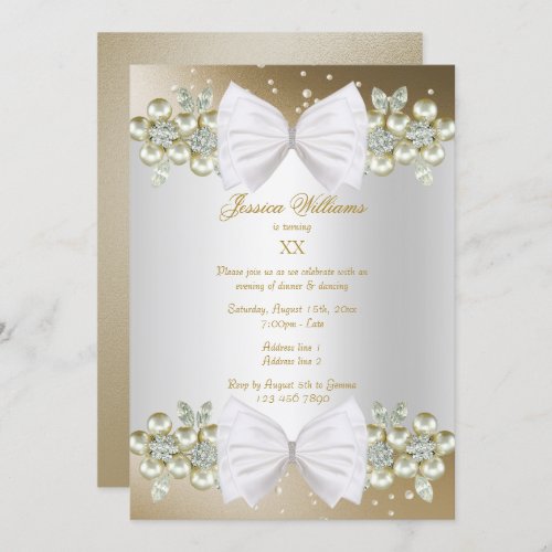 Elegant Gems  Bow Gold Birthday Invitation