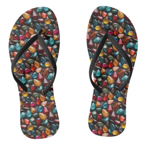 Elegant Gemstone Array in Vibrant Tones Flip Flops