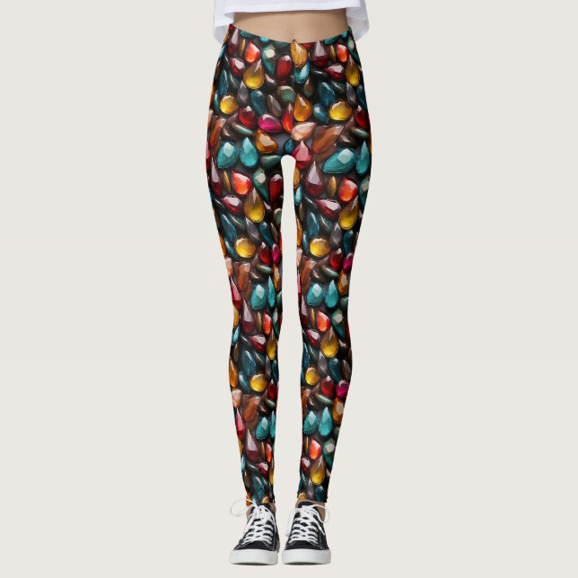 Elegant Gemstone Array in Vibrant Tones Leggings (Front)