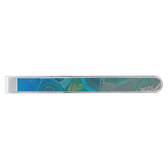 Elegant Gemstone Blue Swirled Male Thank You Silver Finish Tie Clip (Front)