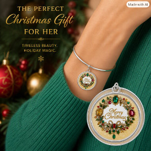 Elegant Gemstone Christmas Wreath Bangle Bracelet