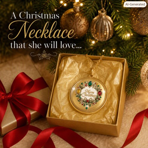 Elegant Gemstone Christmas Wreath  Gold Plated Necklace