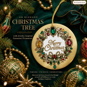 Elegant Gemstone Wreath Double-Sided Personalized Ceramic Ornament