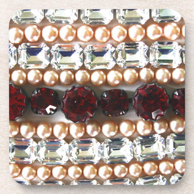 Elegant gemstones diamonds pearls rubies  beverage coaster (Front)
