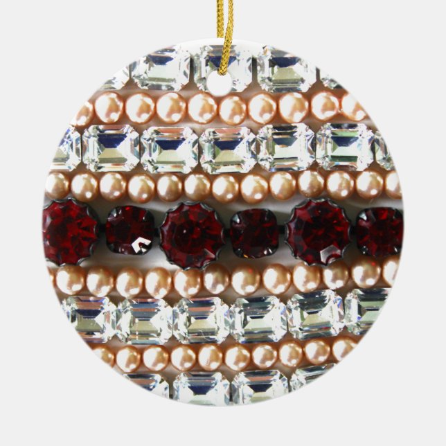 Elegant gemstones diamonds pearls rubies  ceramic ornament (Front)