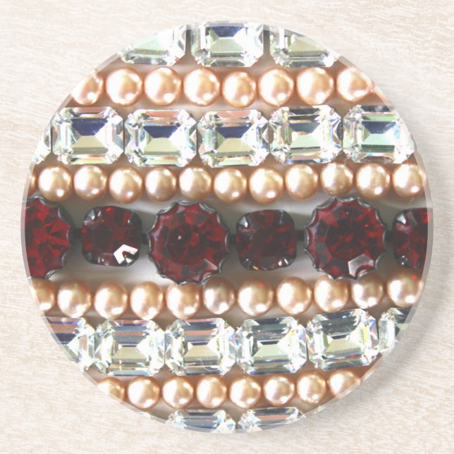 Elegant gemstones diamonds pearls rubies  drink coaster (Front)