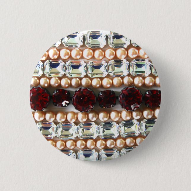 Elegant gemstones diamonds pearls rubies  pinback button (Front)