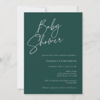 Elegant Gender Neutral Baby Shower | Dark Green Invitation