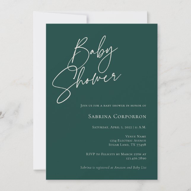 Elegant Gender Neutral Baby Shower | Dark Green Invitation (Front)