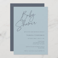 Elegant Gender Neutral Baby Shower | Dusty Blue Invitation