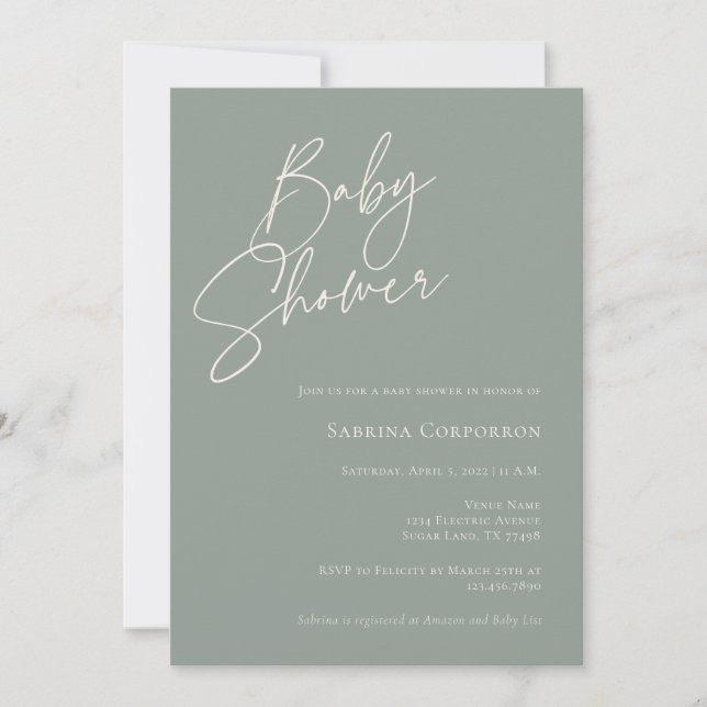 Elegant Gender Neutral Boho Baby Shower | Sage Invitation (Front)