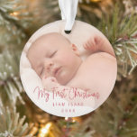Elegant Gender Neutral Photo Baby First Christmas Ornament<br><div class="desc">Did you have a baby this year? Add a memory to your tree with this modern acrylic ornament featuring a simple design with with the message "My First Christmas" in an elegant thin red script along with your baby's name and the year over your favorite photo. Add the same photo...</div>
