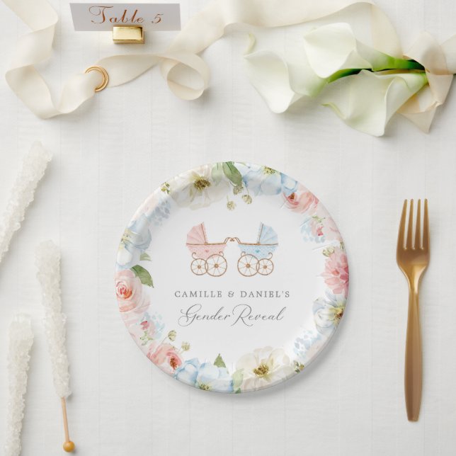 Elegant Gender Reveal Baby Shower Blue and Pink Paper Plates (Wedding)