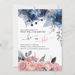 Elegant Gender Reveal Blue And Pink Floral Invitation