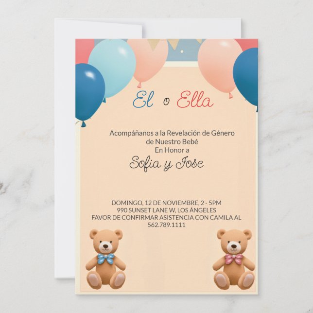 Elegant Gender Reveal Invitation in Spanish (Front)