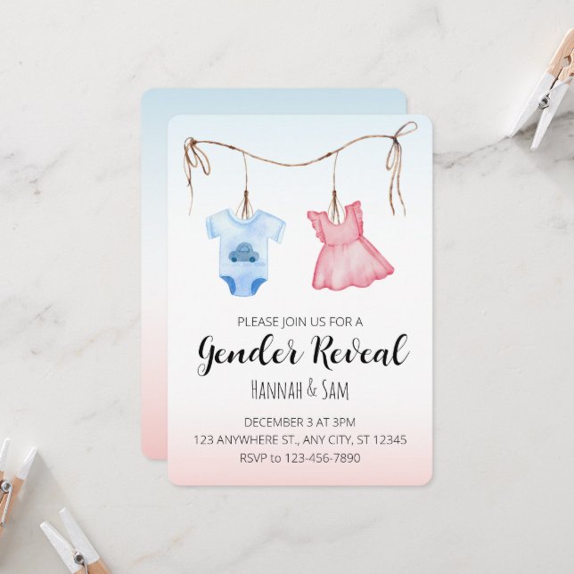 Elegant Gender Reveal Party Invitation (Front/Back In Situ)