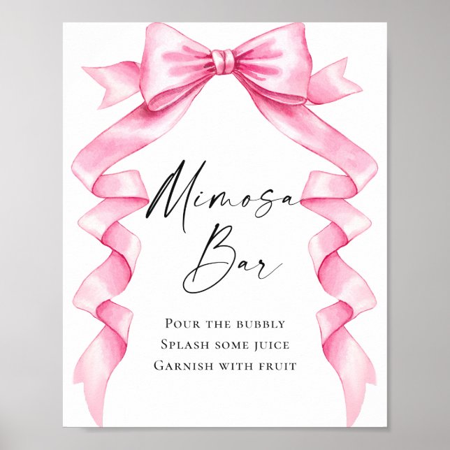 Elegant Gentle Pink Bow Bridal Shower Mimosa Bar Poster (Front)