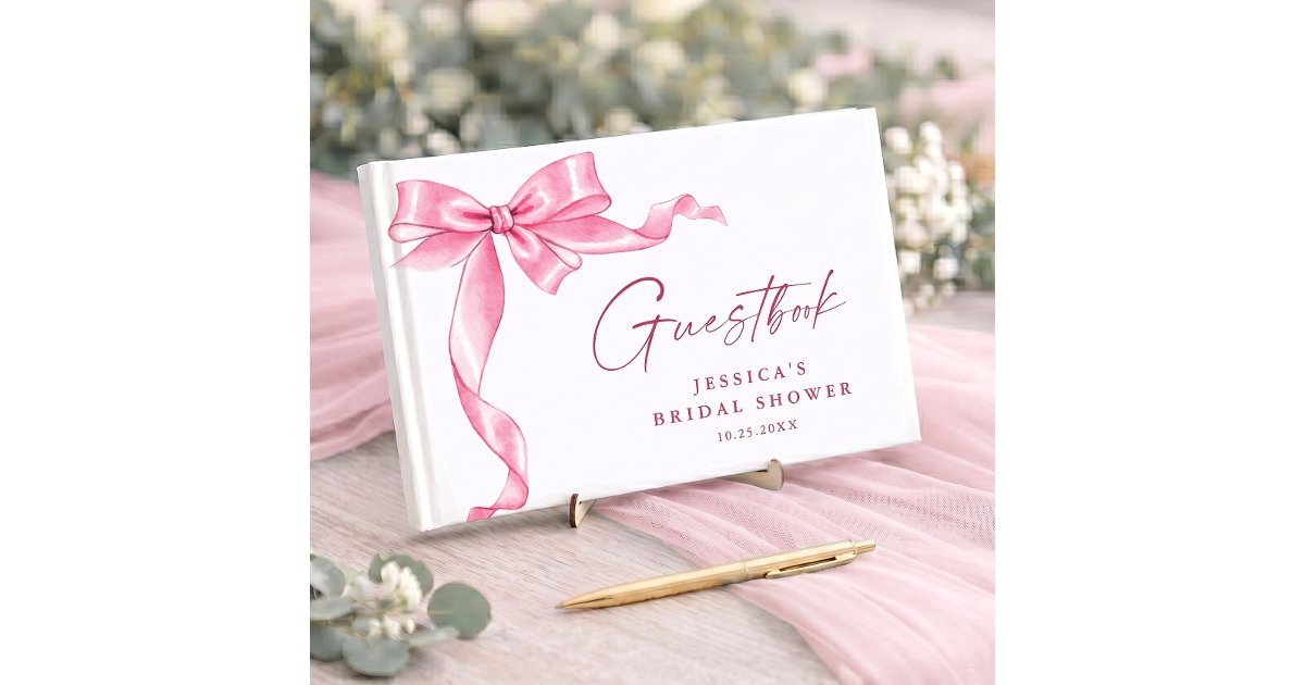 Chief Guest Ribben Elegant Gentle Pink Bow Ribbon Bridal Shower Guest Book | Zazzle