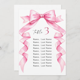 Elegant Gentle Pink Bow Wedding Seating Chart Card