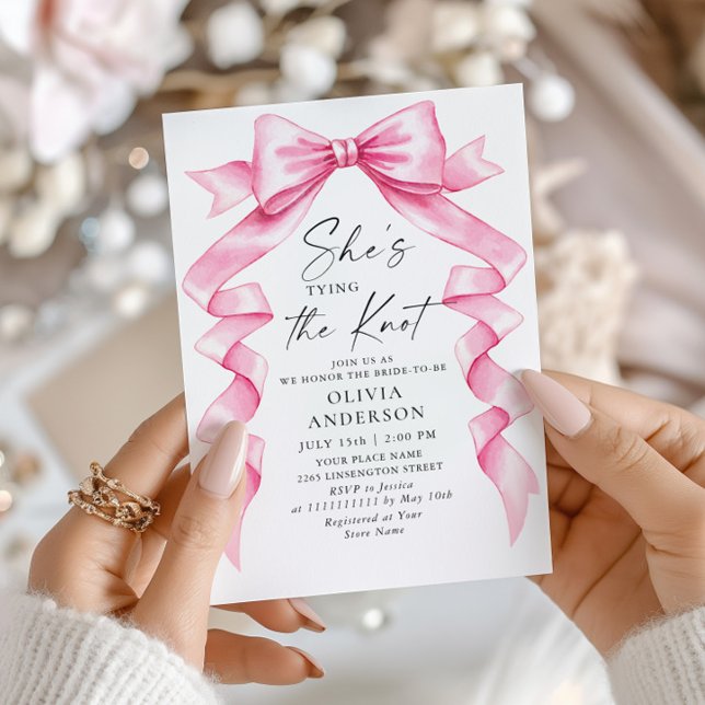 Elegant Gentle Pink Hand Drawn Bow Bridal Shower Invitation (Creator Uploaded)