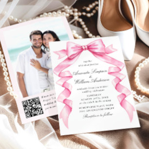 Elegant Gentle Pink Hand Drawn Bow Wedding Invitation