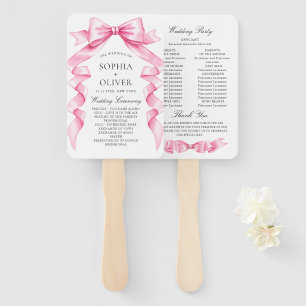 Elegant Gentle Pink Hand Drawn Bow Wedding Program Fan