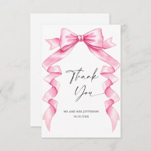 Elegant Gentle Pink Hand Drawn Bow Wedding Thank You Card