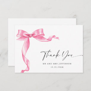 Elegant Gentle Pink Hand Drawn Bow Wedding Thank You Card