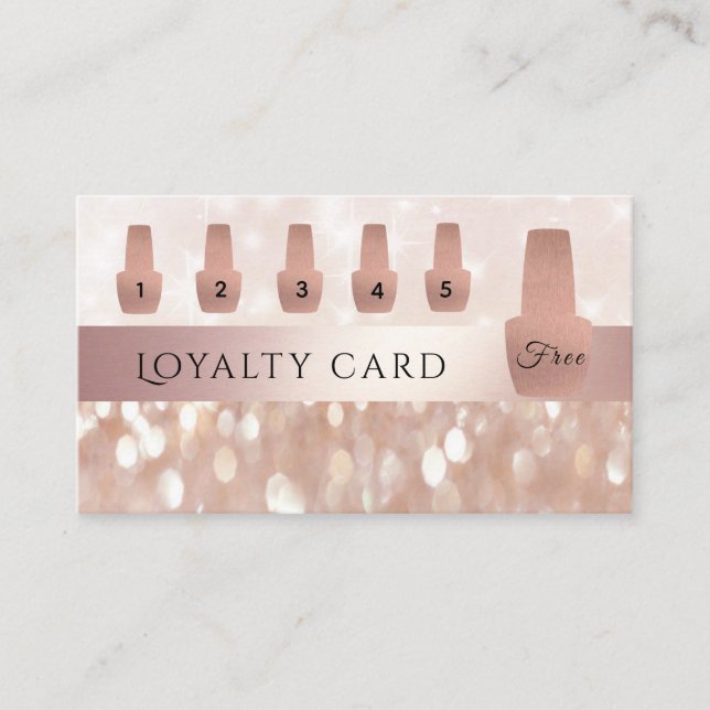 Elegant Gentle rose gold nail polish glittery Loyalty Card (Front)