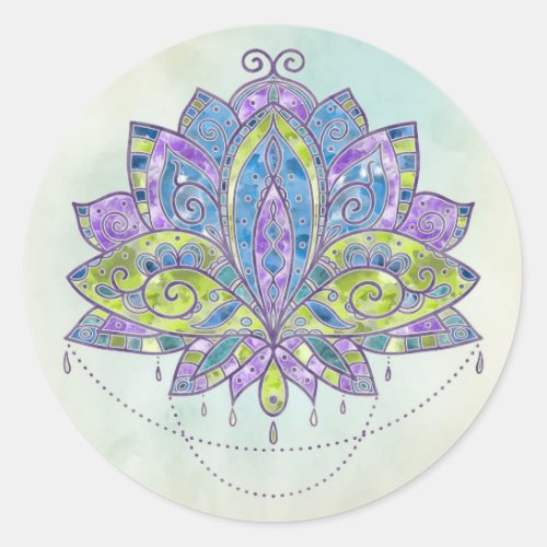 Elegant Gentle Watercolor Lotus  Lily flower Classic Round Sticker