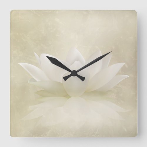 Elegant Gentle White  Lotus  Lily flower Square Wall Clock