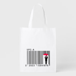 Elegant Gentleman Man Holding an Umbrella Barcode Grocery Bag