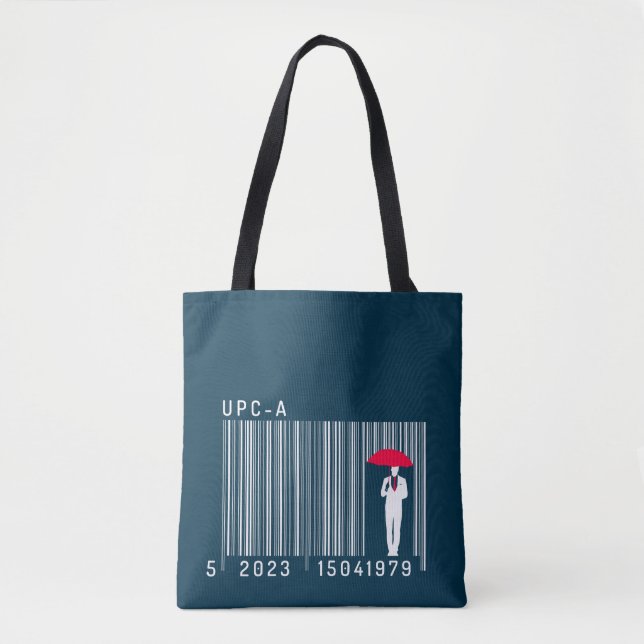 Elegant Gentleman Man Holding an Umbrella Barcode Tote Bag (Front)