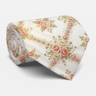 Elegant Gentleman's Neck Tie Pink English Roses