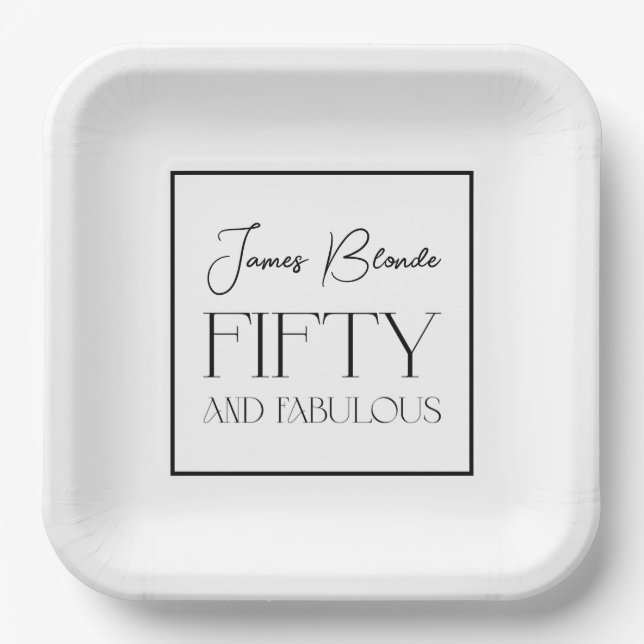 Elegant Gentlemen's Fifty & Fabulous White Paper Plates (Front)