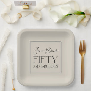 Elegant Gentlemen's Personalized Fifty & Fabulous Paper Plates