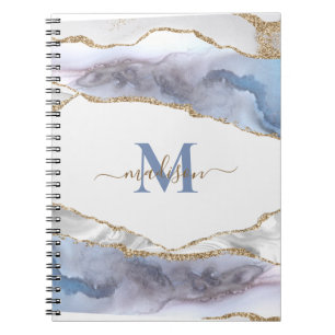 Elegant Geode Agate Monogrammed Gold Glitter Note Notebook