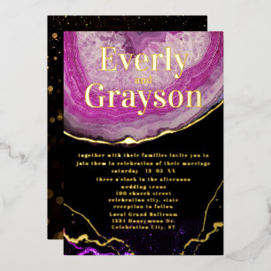 Elegant Geode Pink & Gold Wedding Foil Invitati Foil Invitation