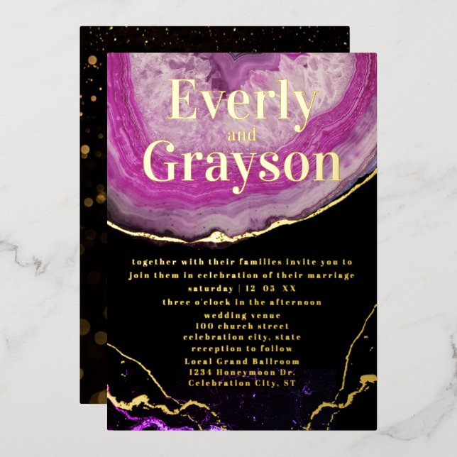 Elegant Geode Pink & Gold Wedding    Foil Invitati Invitation (Front/Back)