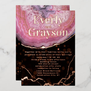 Elegant Geode Pink & Gold Wedding    Foil Invitati Invitation