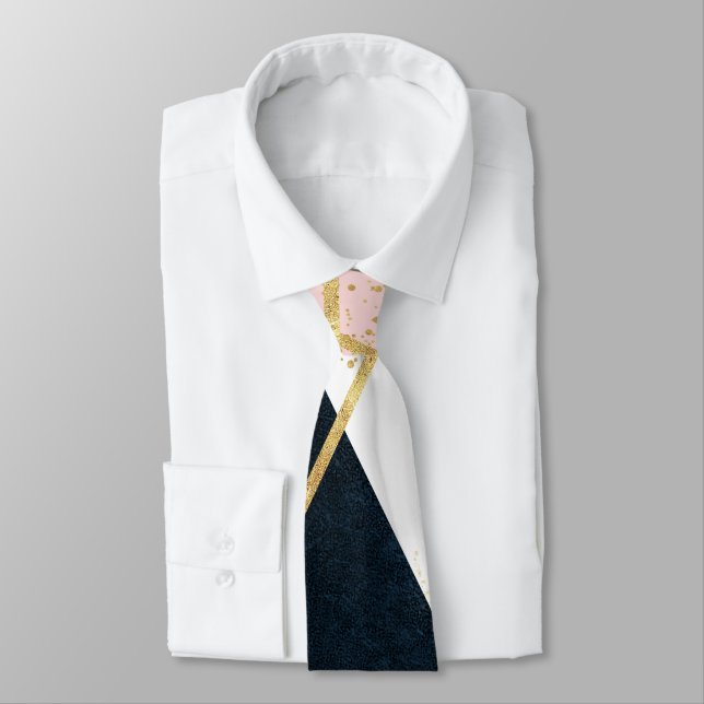 Elegant geometric and confetti golden design neck tie (Tied)