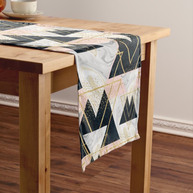 Elegant geometric and confetti golden design short table runner (In Situ)