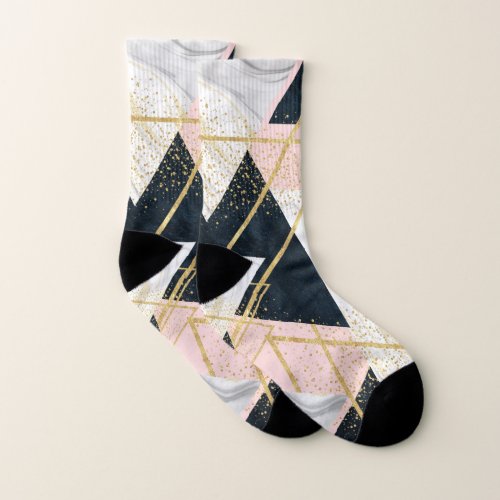 Elegant geometric and confetti golden design socks