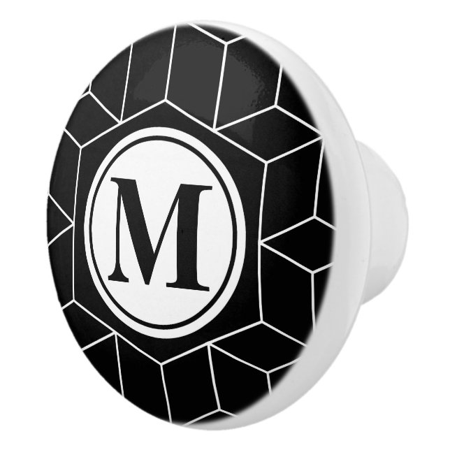 Elegant Geometric and Monogrammed Pattern Ceramic Knob (Right)