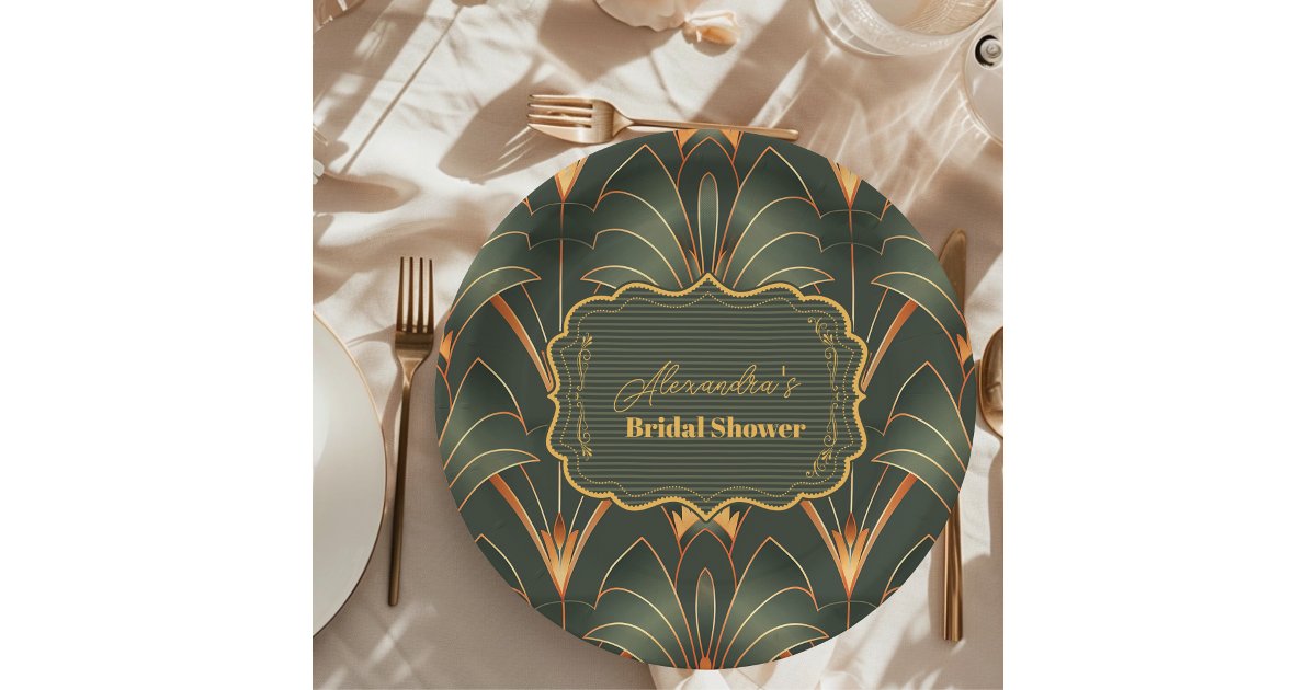 Elegant Geometric Art Deco Bridal Shower Paper Plates | Zazzle