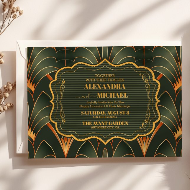 Elegant Geometric Art Deco Wedding  Invitation (Creator Uploaded)