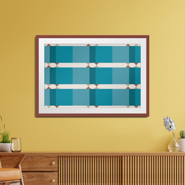 Elegant Geometric Art Earthy Tones Blue Brown Grey Framed Art (Living Room)