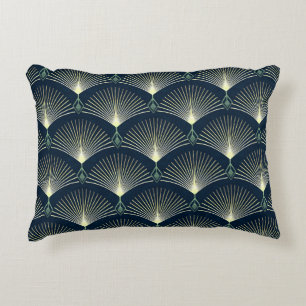 Elegant Geometric: Blue Art Deco. Accent Pillow