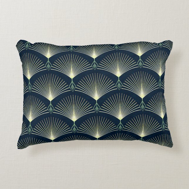 Elegant Geometric: Blue Art Deco. Accent Pillow (Front)