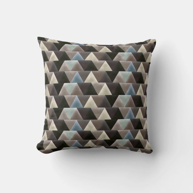 Elegant Geometric Blue Brown Faux Velvet Throw Pillow (Front)